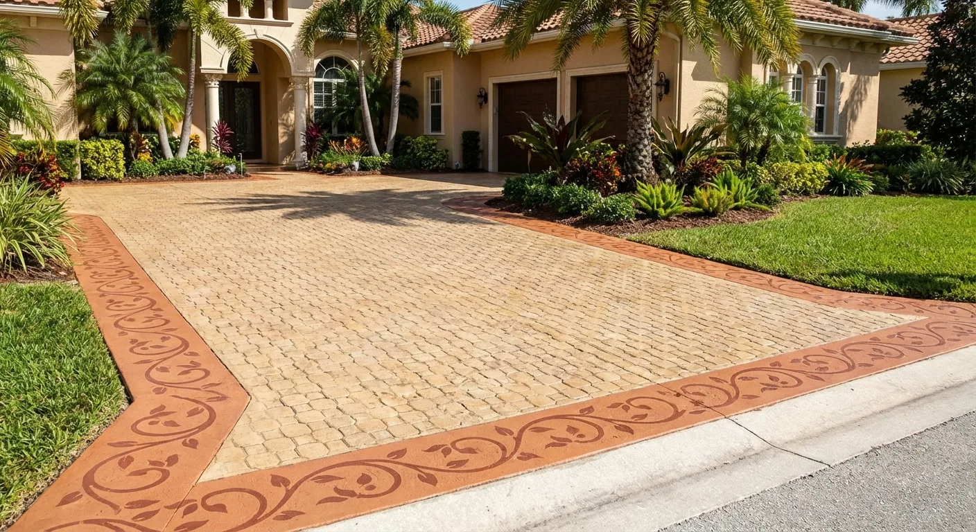 stenciled decorative concrete driveway Hernando Beach FL